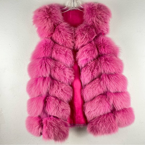 Genuine Fox Fur Pink Vest Jacket Size M/L - Picture 10 of 11